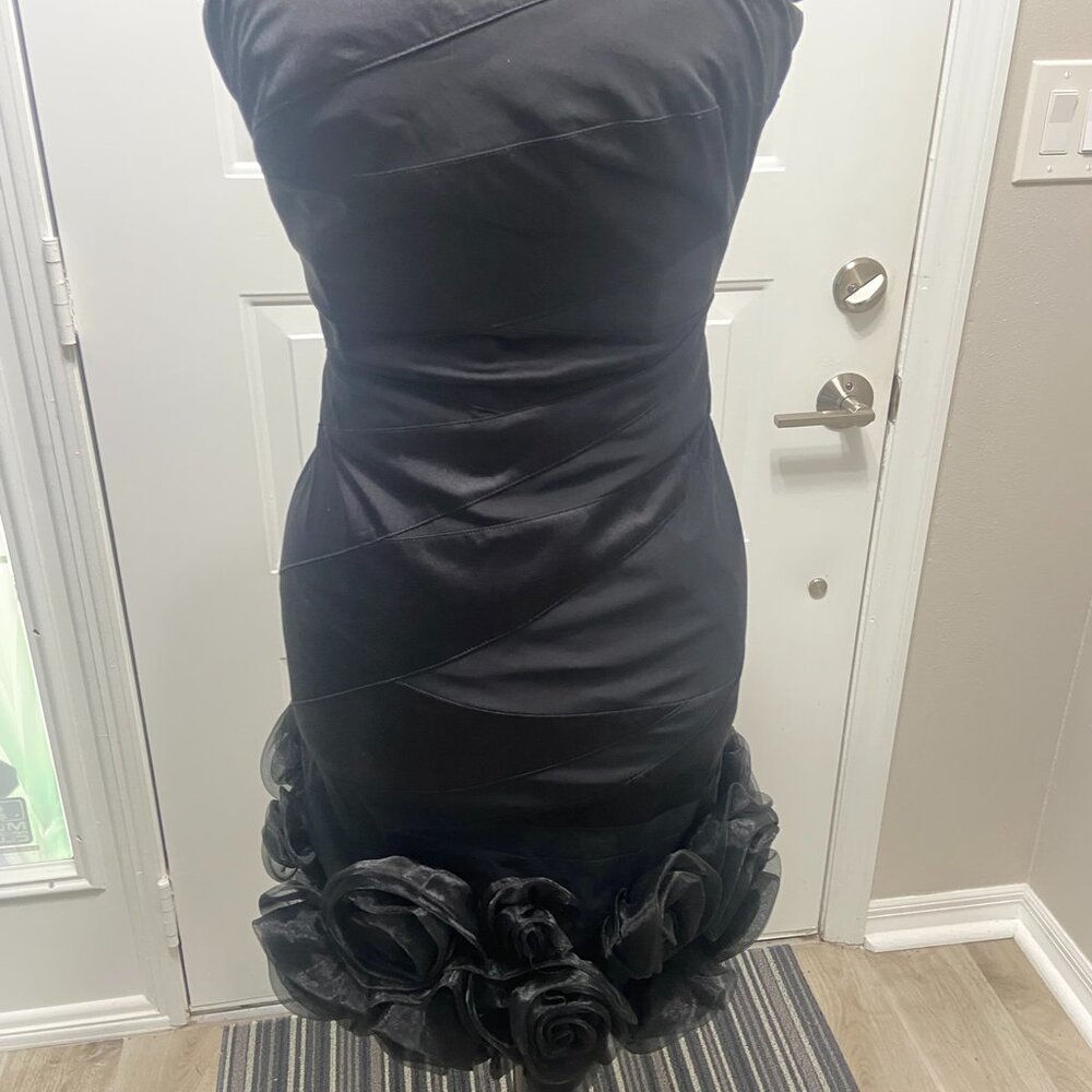 Karen Millen Black Strapless Cocktail/Evening Dress (Floral Enhanced Skirt)